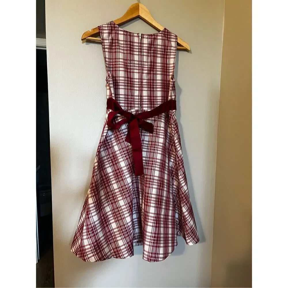 Bonnie Jean Girls Size 16 Festive Plaid Tie Waist Dress Red White Sleeveless